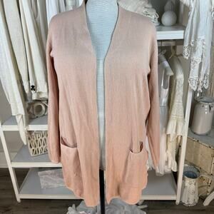 Eden Ruth size Large soft pale pink open cardigan, layering, work, office  4210